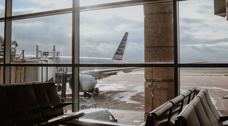 Airport runway through a window